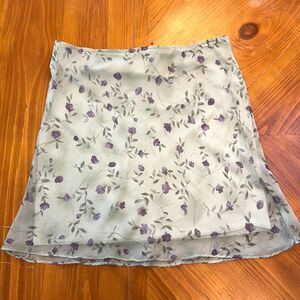Purple Floral Light Green Sheer Skirt Womens 14 Y2K Whimsigoth Witchy 90s